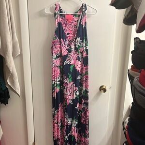 Lilly Pulitzer Pink and Navy Maxi Dress